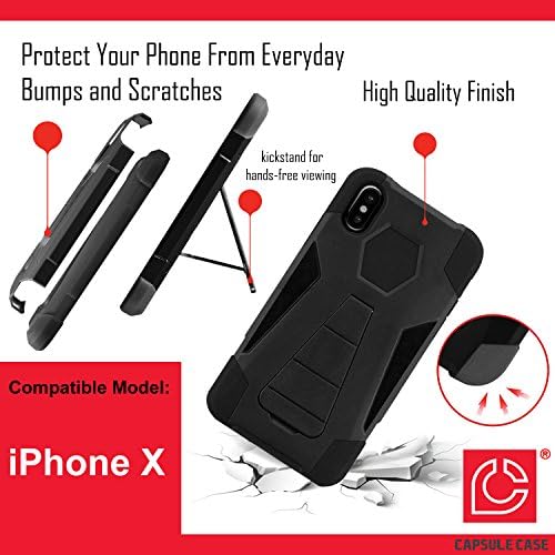 ıphone X Kılıf, Kapsül - Kılıf Hibrid Fusion Çift Katmanlı Darbeye Savaş Kickstand Kılıf (Siyah) için iPhone X- (Gurur Bayrağı)