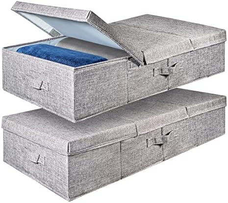 Paddsun 2 Paket Yatak Altı Saklama Kapları Kapaklı Çöp Kutusu, 3 Kulplu Dolap için Katlanabilir Yatak Altı Ayakkabı Saklama