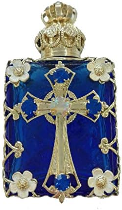 Güzel Mücevherli Dekoratif Çiçekli Hıristiyan Haç Parfüm Yağı Şişe Tutucu