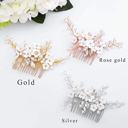 Barode Gelin Düğün Saç Tarak Çiçek Gümüş Sparkly Rhinestone Yan Combs Kristal Gelin Yaprak İnci Saç Aksesuarları Kadınlar