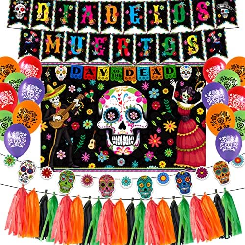 39 Adet Ölülerin Günü Dekorasyon, Ölülerin Günü Balonlar Dia de Los Muertos Fiesta Arka Plan, özel Şeker Kafatası Dia De