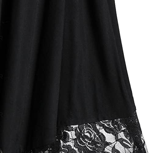 Kadın Siyah Gotik Elbise Cadılar Bayramı Vintage Steampunk Elbise Kapalı Omuz Dantel Şeffaf Düzensiz Hem Midi Elbiseler