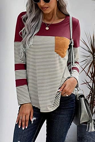 NEYOUQE Bayan Renk Bloğu Gevşek Uzun / Kısa Kollu T Shirt Casual Rahat Üstleri Tee Gömlek kadın Tunikler