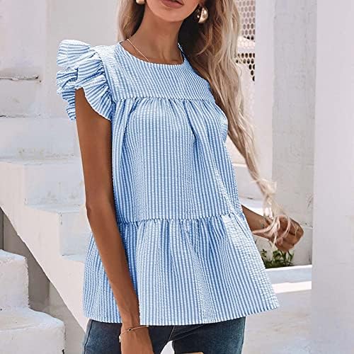 Kadınlar için yaz Üstleri 2023 Moda Kısa Kollu yuvarlak Boyun Bluz Gömlek Gevşek Rahat Fırfır Şerit Üstleri