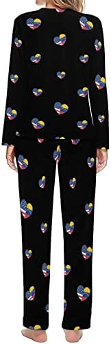 Venezuela ABD Bayrağı Kalp kadın Pijama Set Iki Parçalı Loungewear Uzun Kollu Üst ve Pantolon