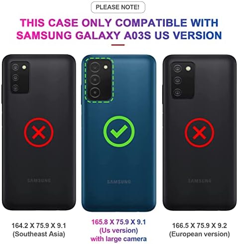 LeYı Samsung Galaxy A03S Durumda, A03S telefon kılıfı ile [2 Paket] Temperli Cam Ekran Koruyucu ve Kamera Lens Koruyucu,