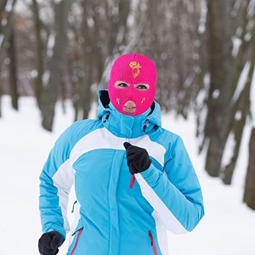 3 Delikli Örme Tam yüz kapatma Kayak Maskesi 2 Adet Yün Örme Üç Delikli Maske Bere Kış Açık Hava Etkinlikleri için (Gül Kırmızı,