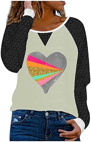 Kadın Bahar Üstleri Dantel Ekleme Uzun Kollu V Boyun Tee Üstleri Gömlek Gevşek Rahat Aşk Kalp Tees Moda Zarif Bluzlar