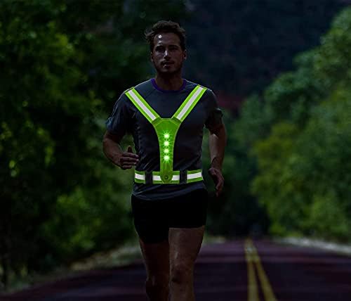 Palong LED yansıtıcı koşu yeleği, koşucular için yüksek görünürlük uyarı ışıkları, erkekler kadınlar çocuklar için ayarlanabilir