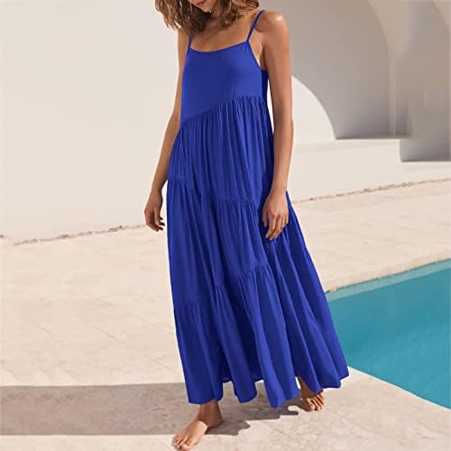 ıQKA Kadınlar Sundress Kolsuz V Boyun Tankı Elbise Çiçek Baskı Rahat Gevşek Uzun Midi Elbise Tatil Parti Plaj Streetwear