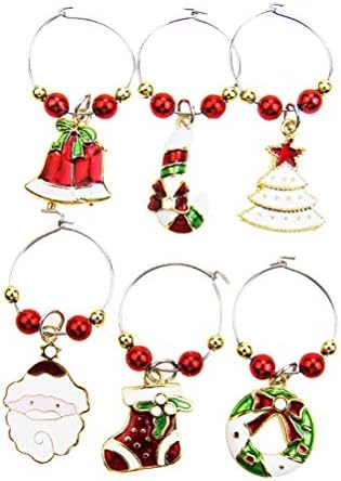 BESTOYARD 6 ADET Noel şarap bardağı Takılar Etiketleri İçecek Marker Yüzükler (Noel Ağacı / Çan / Santa / baston şeker /