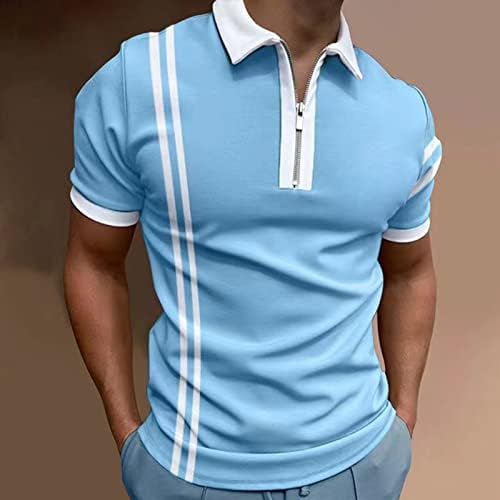 Erkek Yaz Polo T Shirt Rahat Kısa Kollu Tee Tops Zip Boyun Gevşek Fit Spor Golf Polos Tunik Gömlek